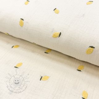 Double gauze/musselin EMBROIDERY Fruit natural yellow