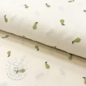 Double gauze/musselin EMBROIDERY Fruit green SIMPLY NATURAL
