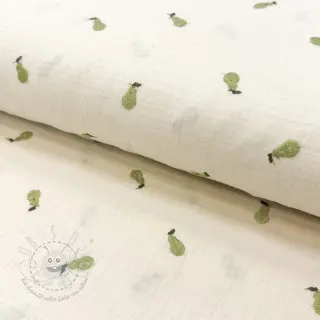 Double gauze/musselin EMBROIDERY Fruit green SIMPLY NATURAL