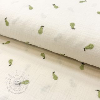 Double gauze/musselin EMBROIDERY Fruit natural green