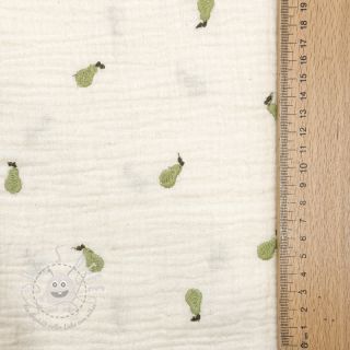 Double gauze/musselin EMBROIDERY Fruit green SIMPLY NATURAL