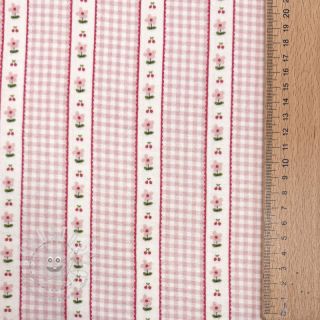 Double gauze/musselin Flowers check pink digital print