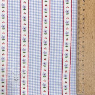 Double gauze/musselin Flowers check blue digital print