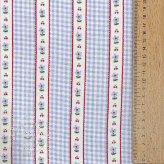 Double gauze/musselin Flowers check blue digital print