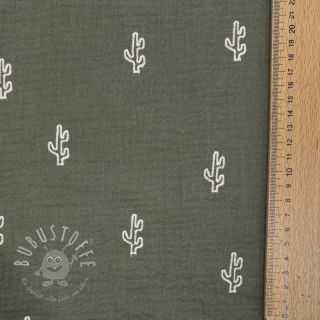 Double gauze/musselin EMBROIDERY Cactus green