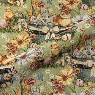 Dekostoff GOBELIN premium Playful Easter Scene