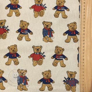 Dekostoff Linenlook Teddy Bear Cosy digital print