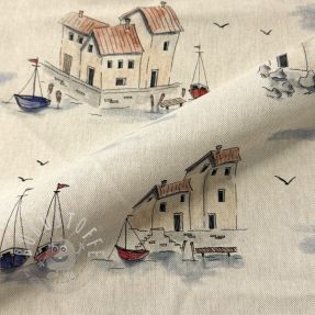 Dekostoff Linenlook Seaside House View digital print