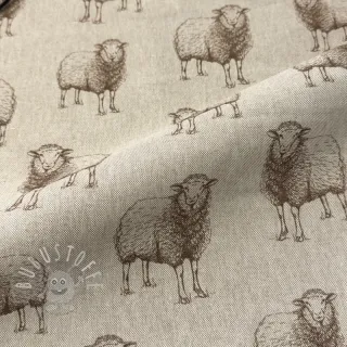 Dekostoff Linenlook Pen Drawing Sheep digital print