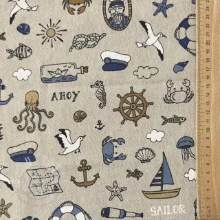 Dekostoff Linenlook premium Nautical Doodle