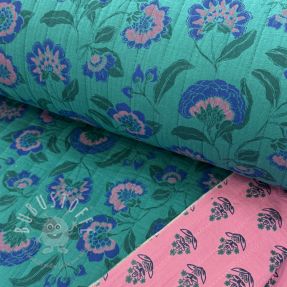 Double gauze/musselin STEPPED Flowers petrol