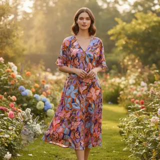 Baumwollstoff VISCOSE Flowers dark petrol