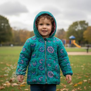 Double gauze/musselin STEPPED Flowers petrol