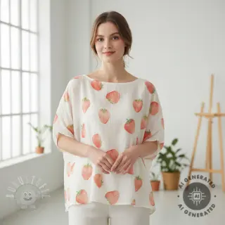 Double gauze/musselin Strawberries digital print