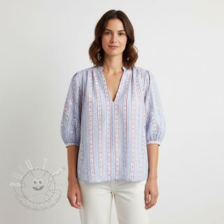 Double gauze/musselin Flowers check blue digital print