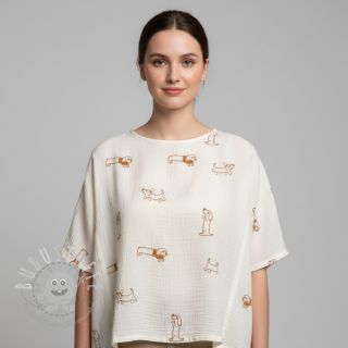 Double gauze/musselin EMBROIDERY Dogs ecru