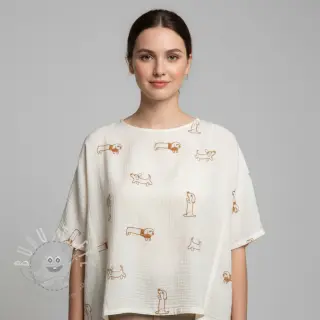 Double gauze/musselin EMBROIDERY Dogs ecru