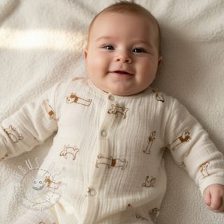 Double gauze/musselin EMBROIDERY Dogs ecru