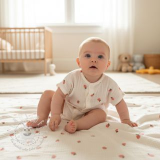 Double gauze/musselin EMBROIDERY Fruit peach SIMPLY NATURAL