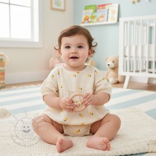 Double gauze/musselin EMBROIDERY Fruit natural yellow