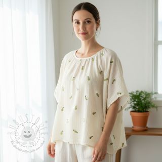 Double gauze/musselin EMBROIDERY Fruit natural green