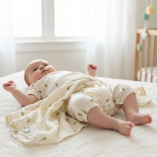 Double gauze/musselin EMBROIDERY Fruit green SIMPLY NATURAL