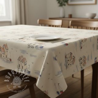 Dekostoff Linenlook Seaside House View digital print