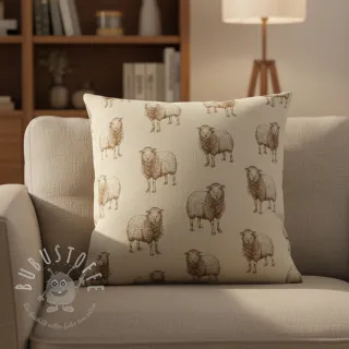 Dekostoff Linenlook Pen Drawing Sheep digital print