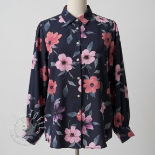 Baumwollstoff VISCOSE Flowers navy digital print