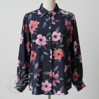 Baumwollstoff VISCOSE Flowers navy digital print