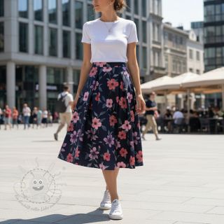 Baumwollstoff VISCOSE Flowers navy digital print