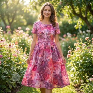 Baumwollstoff TIE DYE EMBROIDERY Flora design D