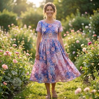 Baumwollstoff TIE DYE EMBROIDERY Flora design C