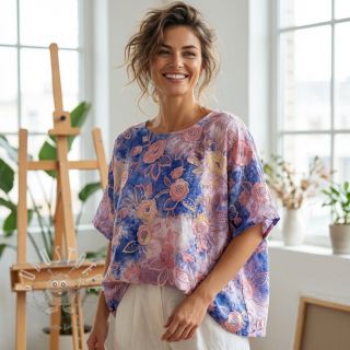 Baumwollstoff TIE DYE EMBROIDERY Flora design C