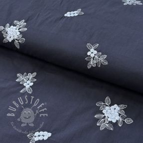 Baumwollstoff VOILE EMBROIDERY Flowers navy