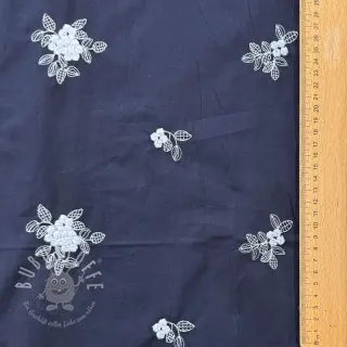 Baumwollstoff VOILE EMBROIDERY Flowers navy