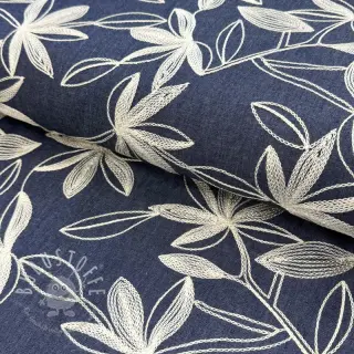 Baumwollstoff JEANS Embroidery Flowers white