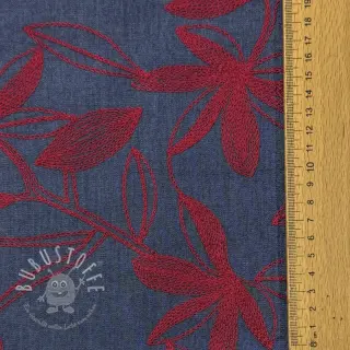 Baumwollstoff JEANS Embroidery Flowers burgundy