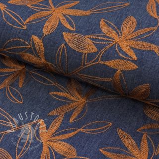 Baumwollstoff JEANS Embroidery Flowers camel