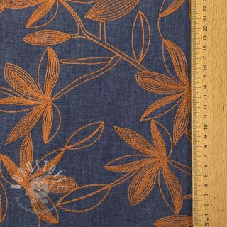 Baumwollstoff JEANS Embroidery Flowers camel