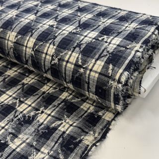 Baumwollstoff YARN DYED BRUSHED Check EMBROIDERY navy