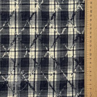Baumwollstoff YARN DYED BRUSHED Check EMBROIDERY navy