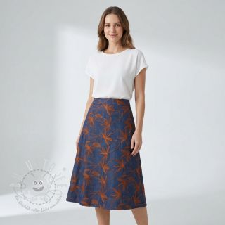 Baumwollstoff JEANS Embroidery Flowers camel