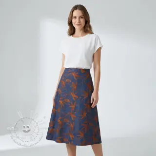 Baumwollstoff JEANS Embroidery Flowers camel