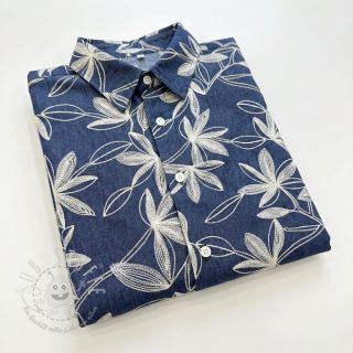 Baumwollstoff JEANS Embroidery Flowers white