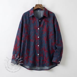 Baumwollstoff JEANS Embroidery Flowers burgundy