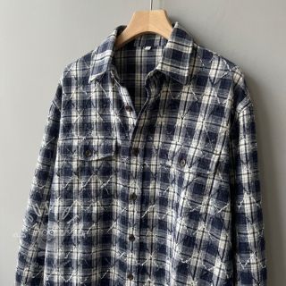 Baumwollstoff YARN DYED BRUSHED Check EMBROIDERY navy