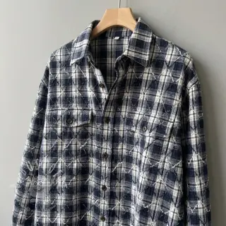 Baumwollstoff YARN DYED BRUSHED Check EMBROIDERY navy