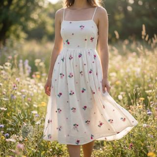 Double gauze/musselin EMBROIDERY Flowers MIA camel