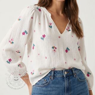 Double gauze/musselin EMBROIDERY Flowers MIA camel